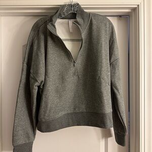 NWOT FABLETICS Gray Quarter-Zip Fleece Lined Sweatshirt, Sz XL